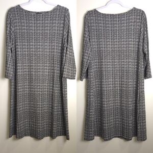 J.Jill Wearever Collection Classic Plaid Minimalist 3/4 Sleeve Grey Dress‎ L